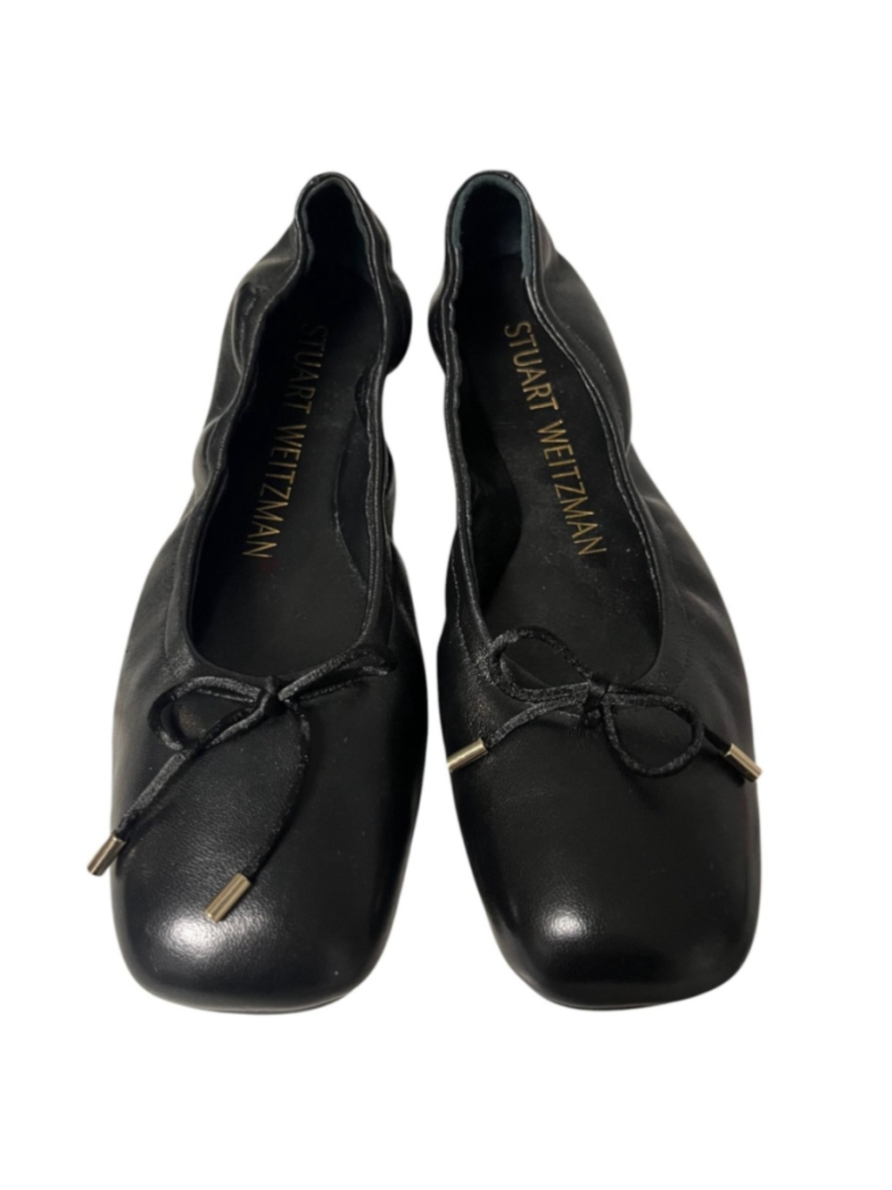 Stuart Weitzman Black Bardot Leather Ballet Flats Shoes Size 8 - Picture 5 of 11